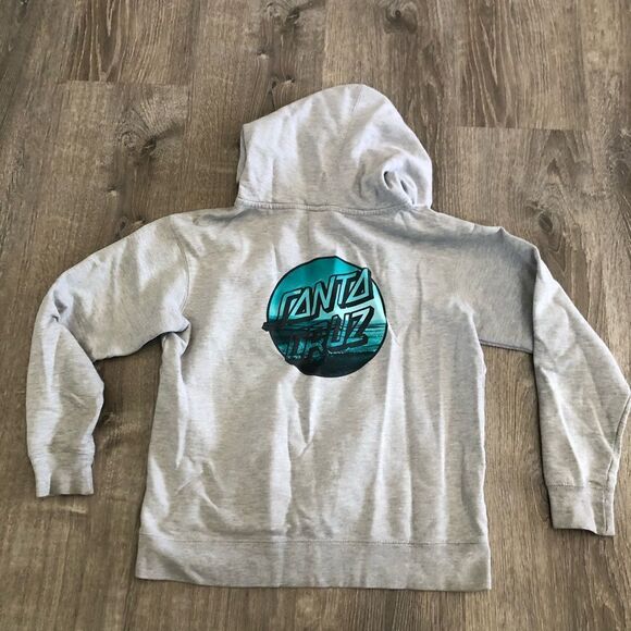 Santa Cruz Original Surf Skate Gray Sweatshirt Hoodie Mens Size Small Blue Logo - Picture 1 of 9